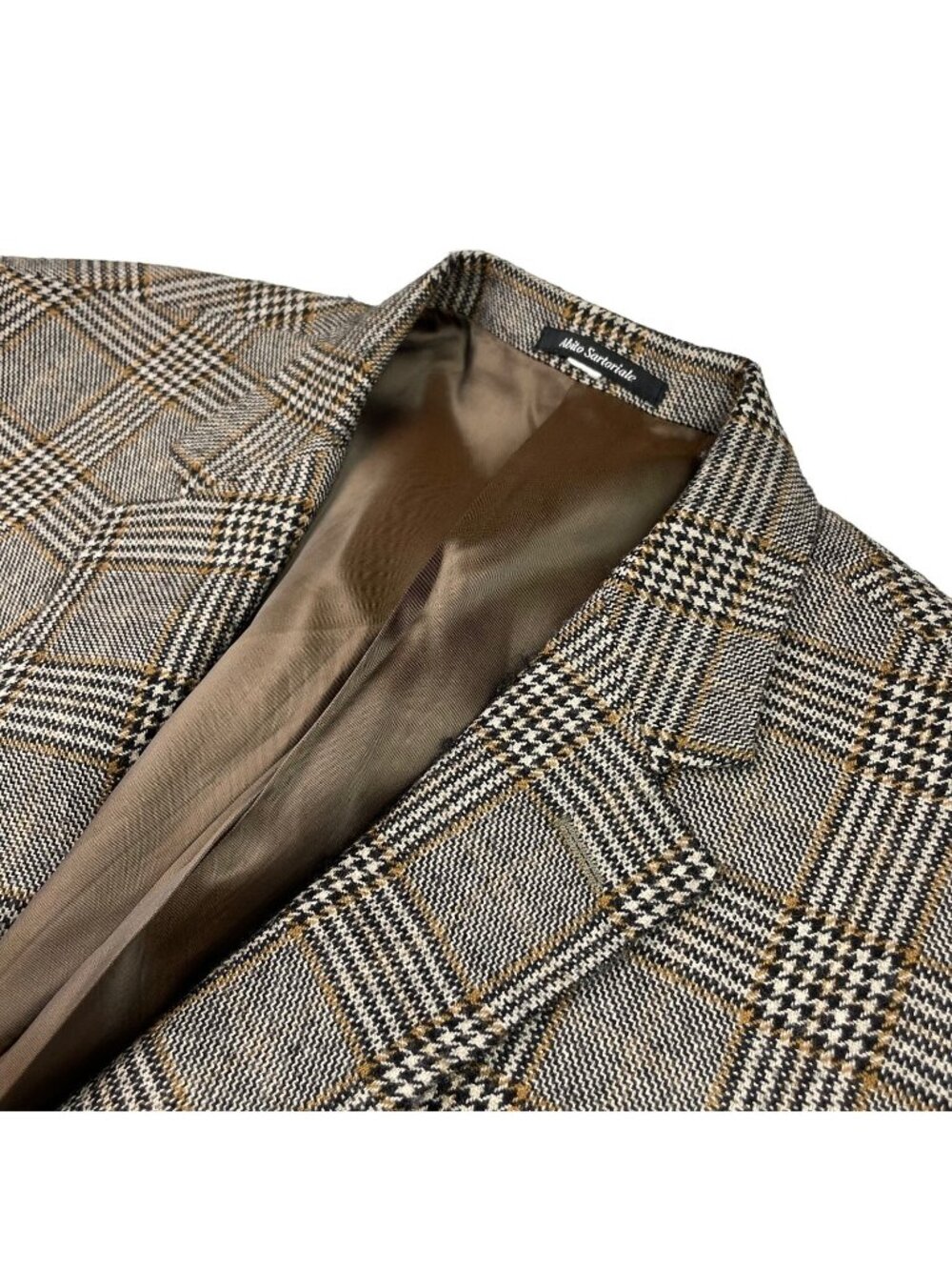 Gio Matto Men's Elbow Patches 2-Button Blazer Black/Beige/Brown Plaid • 46R US